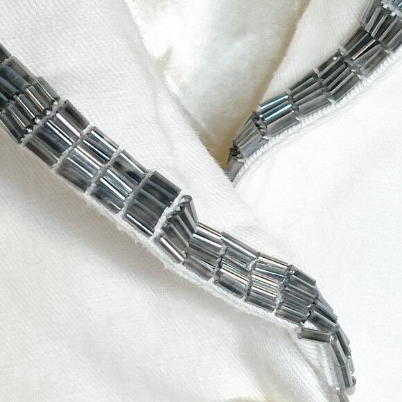 Banana Republic Off-white Linen Sequin Cropped Tuxedo Collar Jacket - Picture 5 of 10